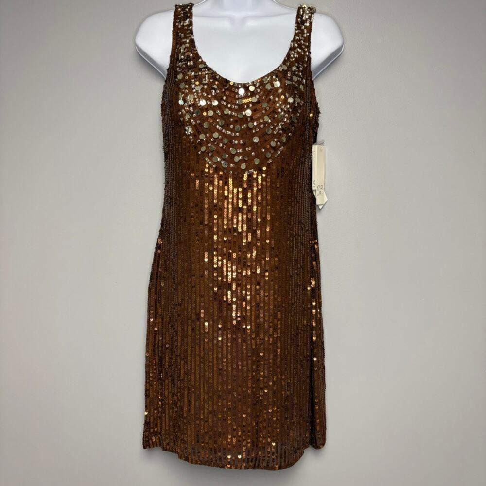 NWT‎ Scala 100% Silk Bronze Sequin Sleeveless Dress Womens Sz 10